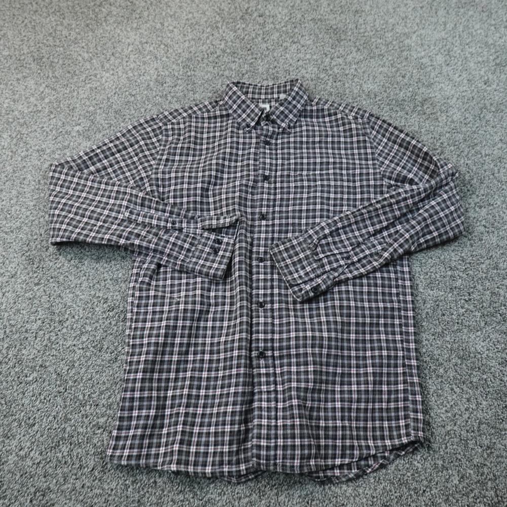 Uniqlo Shirt Mens M Gray Plaid Flannel Button Up Long Sleeve Casual Work Outdoor